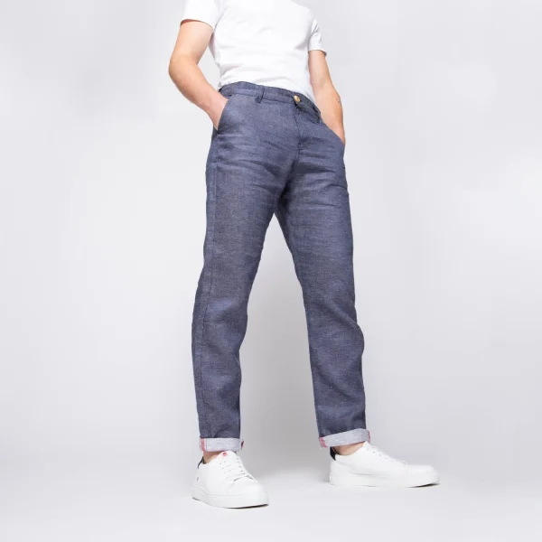 1083 CHINO CAROTTE 168 Lin Denimoriginal Bleu Homme Retour Facile et Gratuit 3