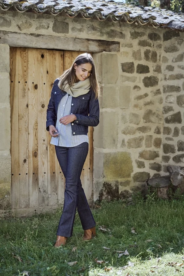 1083 VESTE DROITE 602 Coton Bio Superdenim Flex Indigo Brut Femme magasins pas chers 7