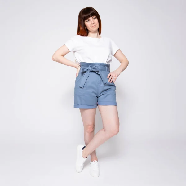 mode 1083 SHORT AMPLE 279 NOUE Taille Haute Coton Bio Uni Bleu Horizon 9