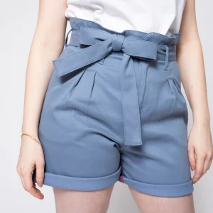 mode 1083 SHORT AMPLE 279 NOUE Taille Haute Coton Bio Uni Bleu Horizon 19