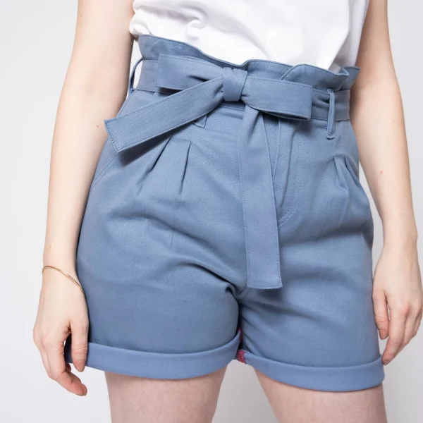 mode 1083 SHORT AMPLE 279 NOUE Taille Haute Coton Bio Uni Bleu Horizon 6