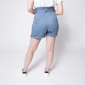 mode 1083 SHORT AMPLE 279 NOUE Taille Haute Coton Bio Uni Bleu Horizon 17