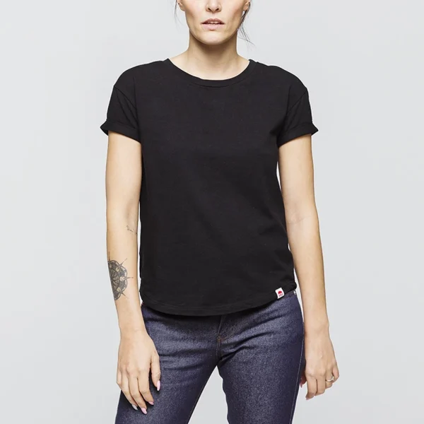 boutique pas cher 1083 T-SHIRT COL ROND 403 UNI Coton Bio Noir Femme 1