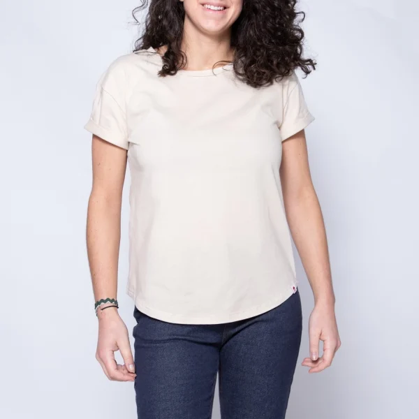 prix pas cher 1083 T-SHIRT COL ROND 403 UNI Coton Bio Beige Femme 1