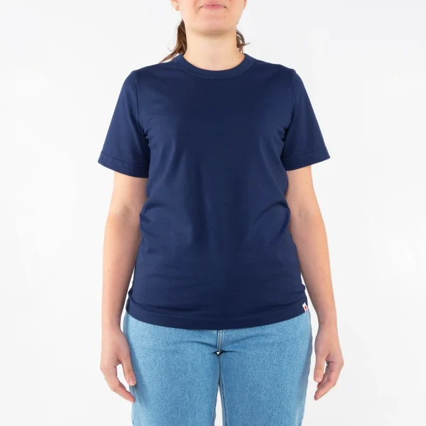 outlet soldes 1083 T-SHIRT DROIT 404 UNI Coton Bio Bleu Marine Femme 1