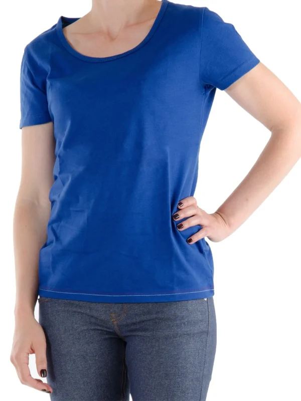 magasin en ligne france 1083 T-SHIRT COL ROND 402 UNI Coton Bio Bleu Femme 1