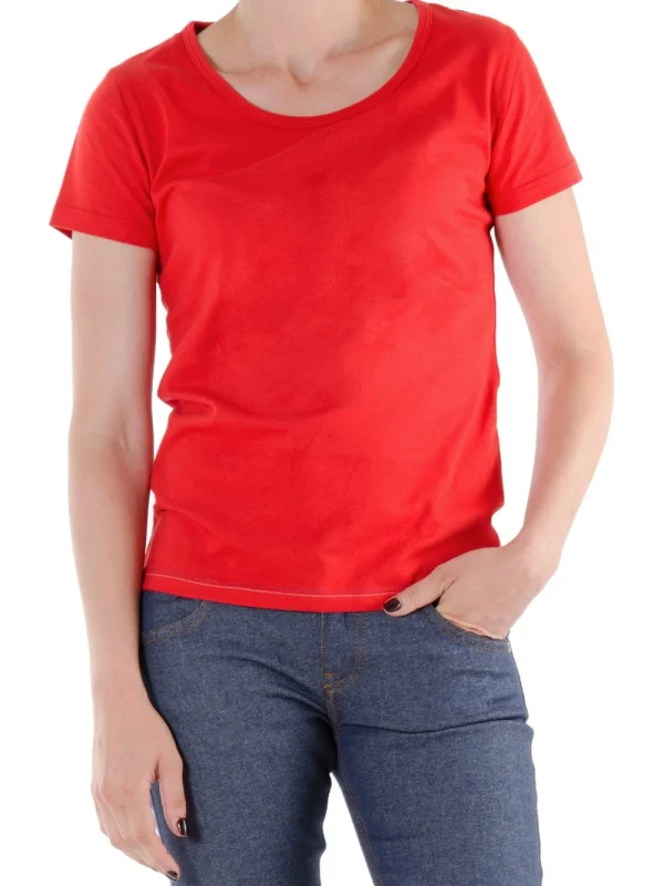 1083 T-SHIRT COL ROND 402 UNI Coton Bio Rouge Femme destockage 1