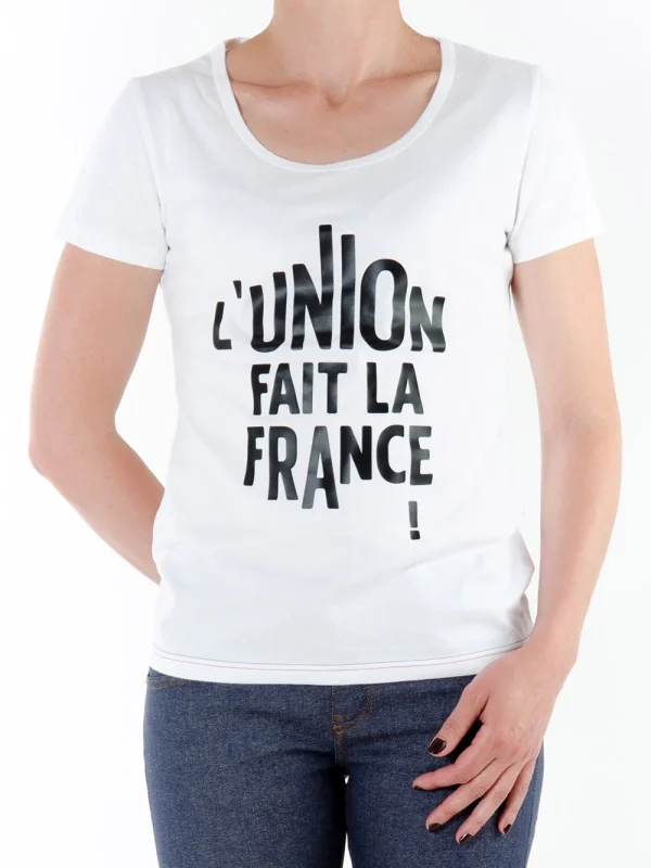 Prix très abordable 1083 T-SHIRT 412 L’UNION FAIT LA FRANCE Coton Bio Blanc Femme 1