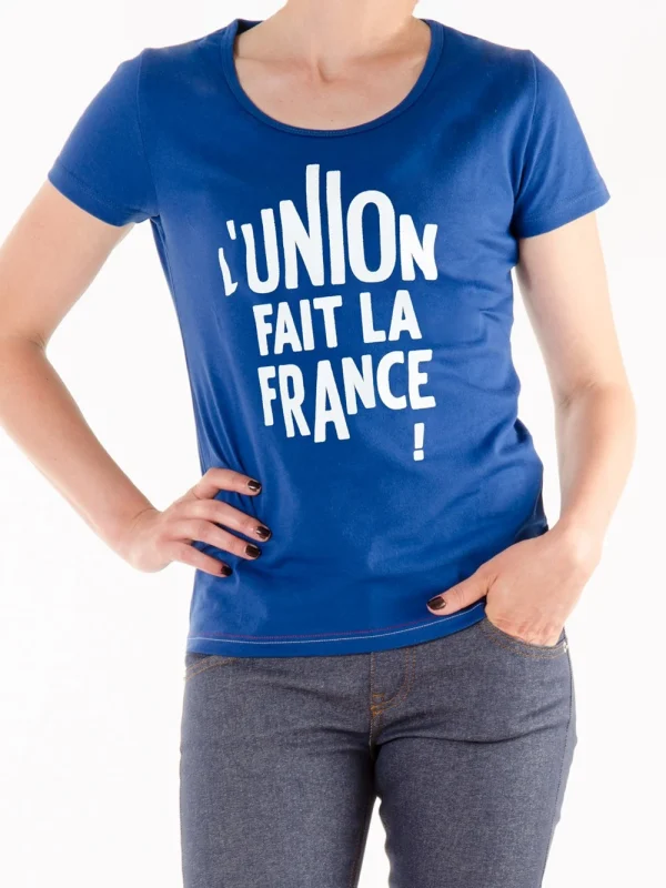 Livraison Standard/Rapide 1083 T-SHIRT 412 L’UNION FAIT LA FRANCE Coton Bio Bleu Femme 1