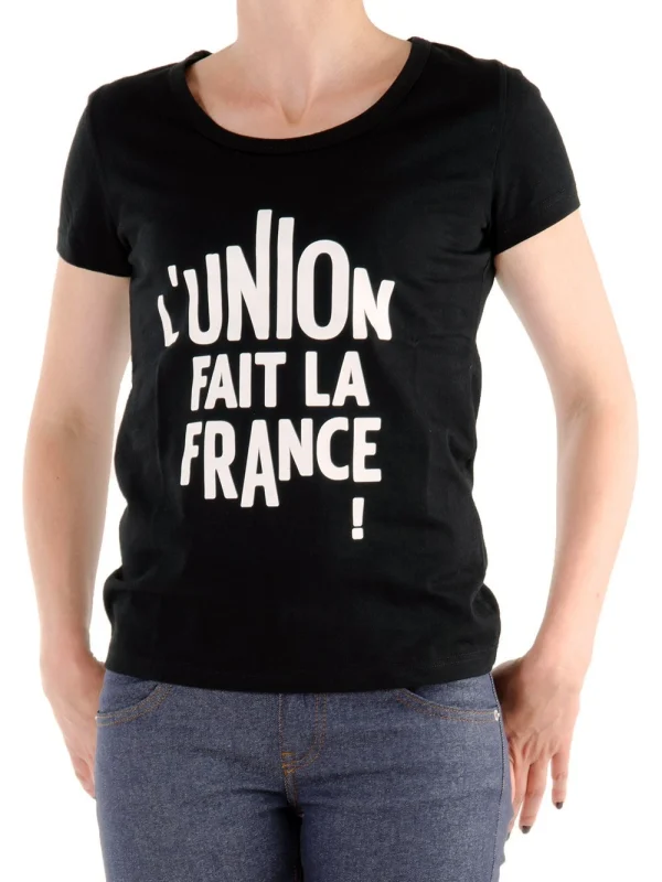 1083 T-SHIRT 412 L’UNION FAIT LA FRANCE Coton Bio Noir Femme magasin pas cher 1