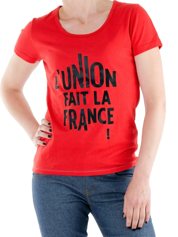 1083 T-SHIRT 412 L’UNION FAIT LA FRANCE Coton Bio Rouge Femme excellente qualité 1